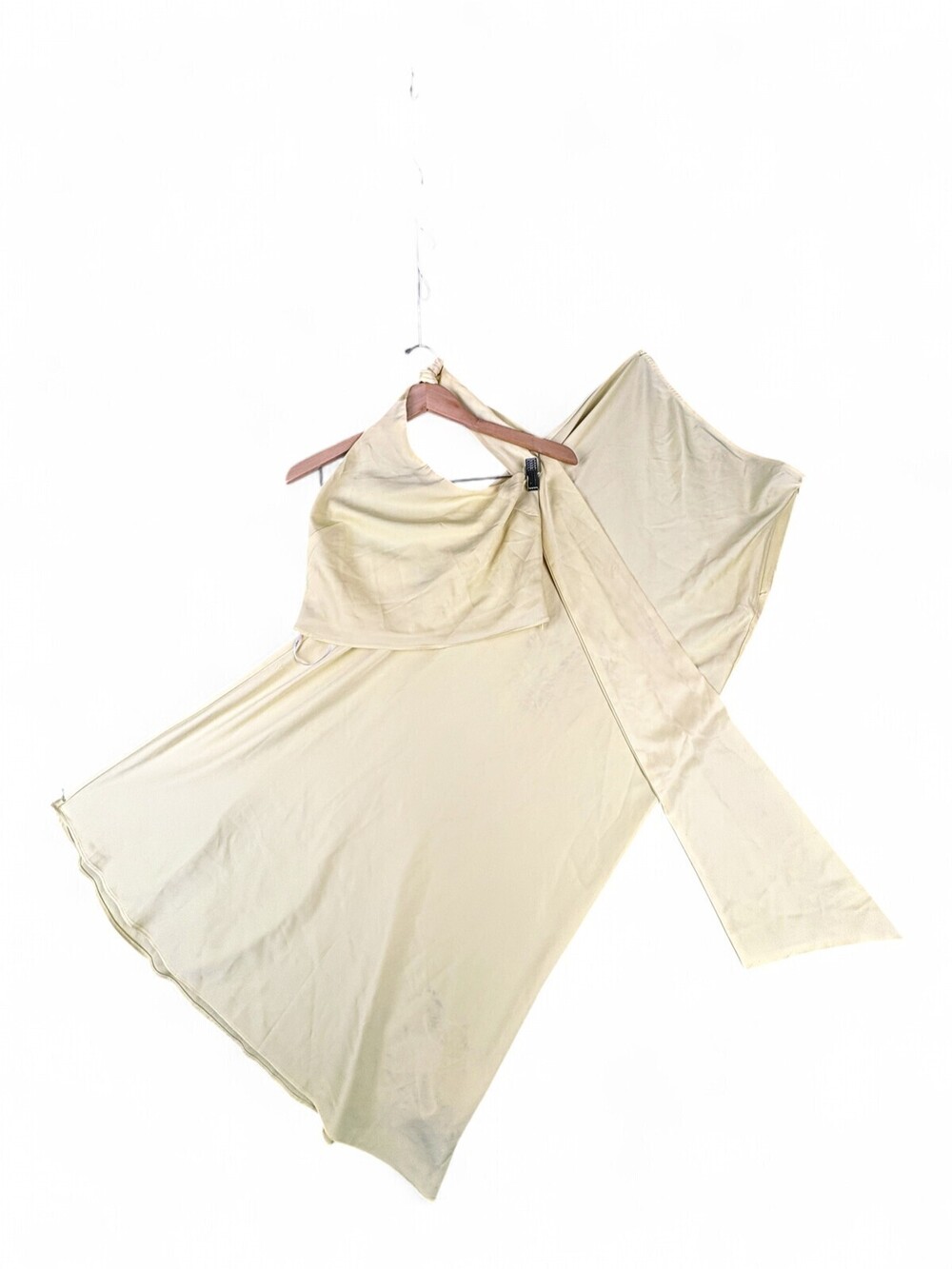 Lulus Two-Piece Halter Top‎ & Maxi Skirt Set M Pale Yellow